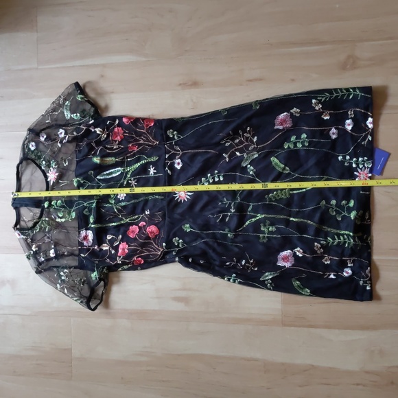 NEW Embroidered Mini Dress, S, black floral, mesh, lined, zip up, formal, sheer - Picture 9 of 16